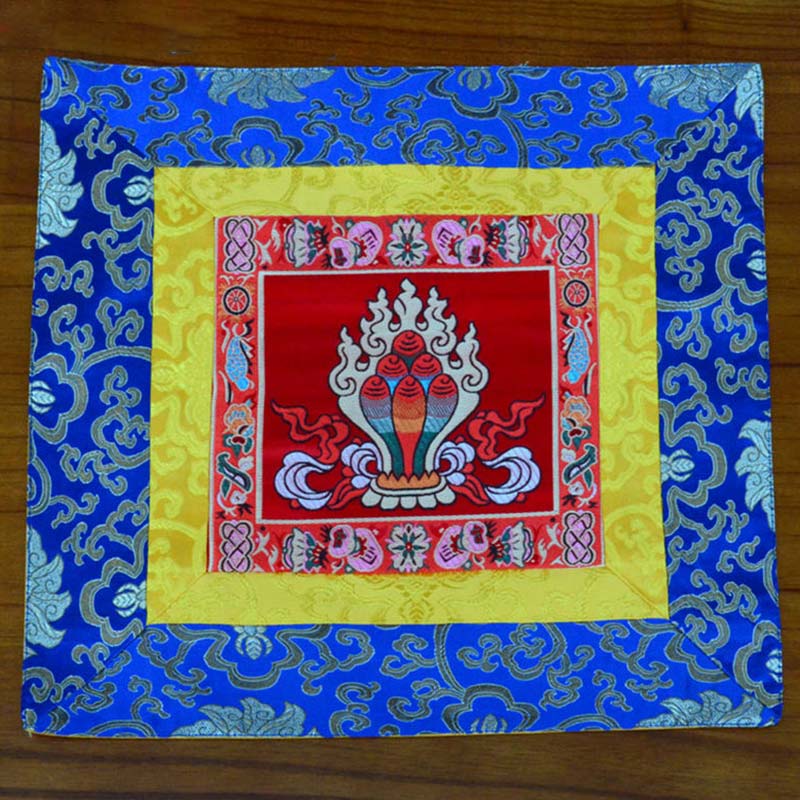 Buddha Stones Prayer Altar Mat Meditation Strength Endless Knot Vajra Man-Bcu Kalachakra Auspicious Symbols Prayer Altar BS The Chintamani Jewel Red