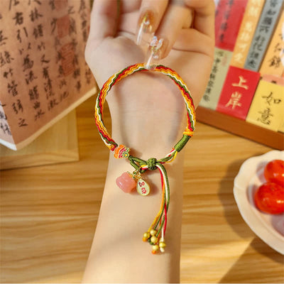 Buddha Stones Persimmon Red Agate Strength Reincarnation Knot Braid String Bracelet Bracelet BS 5