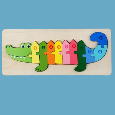 Fidtoy Wooden Animal Number Puzzle Montessori Learning Toy for Kids