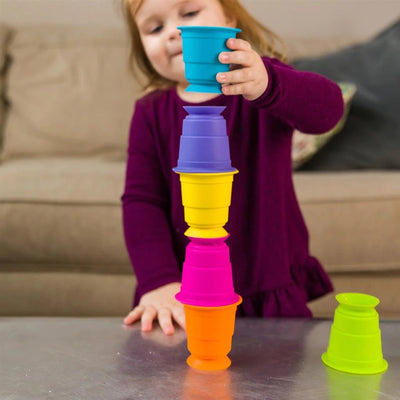 Fidtoy Gobelets empilables souples et colorés en caoutchouc, 6 pièces, jouet de bain pour bébé pour l'apprentissage précoce