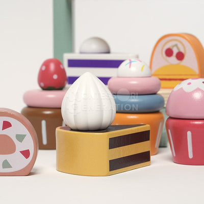 Fidtoy Wooden Cupcake Stacker Set - Pretend Play Toy for Toddlers