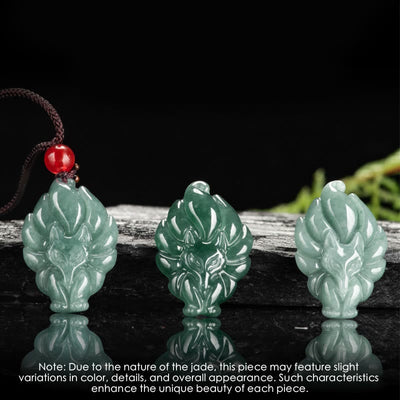 Foviel Natürliche grüne Jade neun Tailed Fox Glück Halskette Anhänger