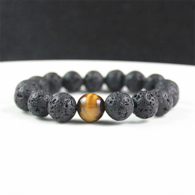 Foviel Lava Rock Tiger Eye Stone Peace Healing Bracelet