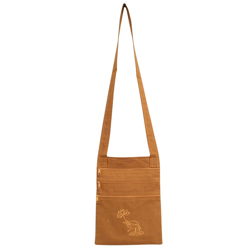 Buddha Stones Spiritual Mind Practice Lotus Embroidered Cotton Shoulder Bag Crossbody Bag - Yellow Lotus Flower Spiritual Practice Bag - image 2