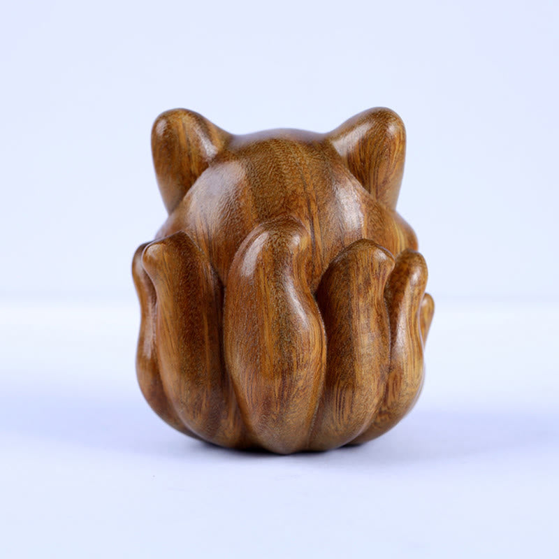 Buddha Stones Mini Nine-Tailed Fox Ivory Fruit Sandalwood Green Sandalwood Blessing Decoration Decorations BS 20