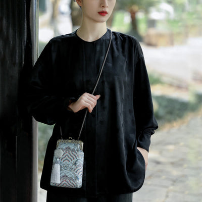Buddha Stones Small Blue Ocean Waves Metal Chain Crossbody Bag Shoulder Bag Cellphone Bag Crossbody Bag BS 15