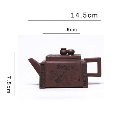 Buddha Stones Yixing All Handmade Gomoku Playing Chess Purple Clay Kung Fu Square Teapot 280ml Teapot BS 29