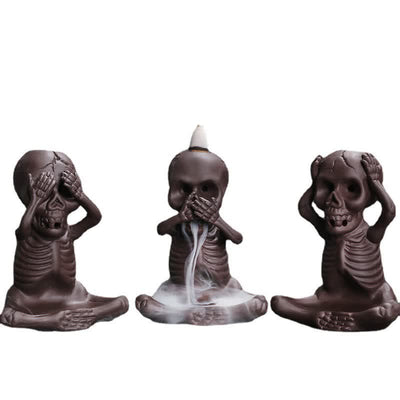 Buddha Stones Little Skull Ghost Purple Clay Backflow Smoke Fountain Peace Incense Burner Decoration Incense Burner BS 16