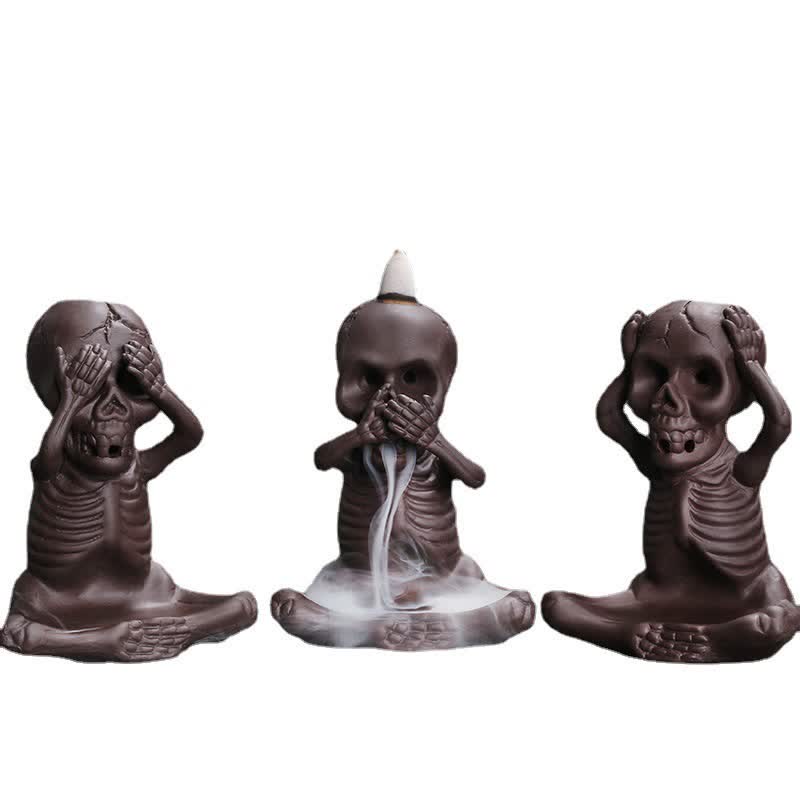 Buddha Stones Little Skull Ghost Purple Clay Backflow Smoke Fountain Peace Incense Burner Decoration Incense Burner BS 16