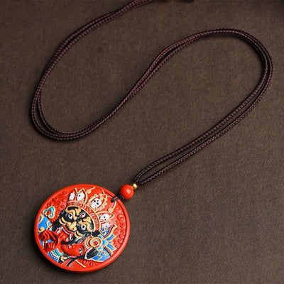Buddha Stones Zakiram Goddess of Wealth Painted Cinnabar Blessing Necklace Pendant 11