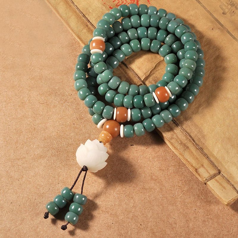 Buddha Stones Lotus Cyan Bodhi Seed Success Bracelet Mala Bracelet BS 1
