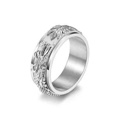 Buddha Stones Dragon Titanium Steel Stimulation Rotatable Ring - Silver - US11 - image 13