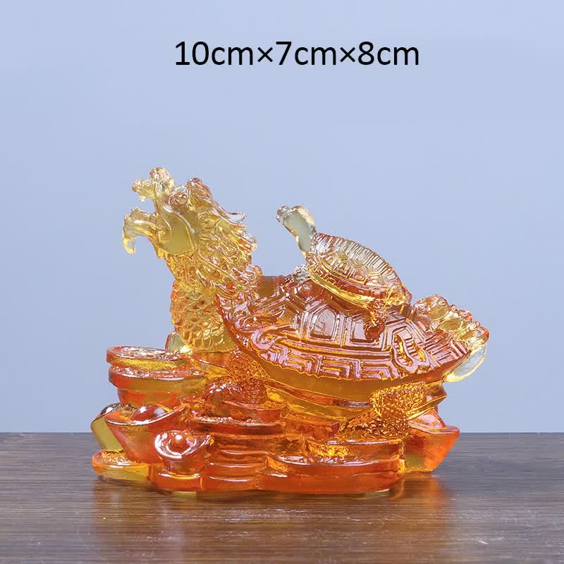 Buddha Stones Feng Shui Dragon Turtle Coins Handmade Liuli Crystal Luck Art Piece Home Office Decoration Decorations BS Gold Medium