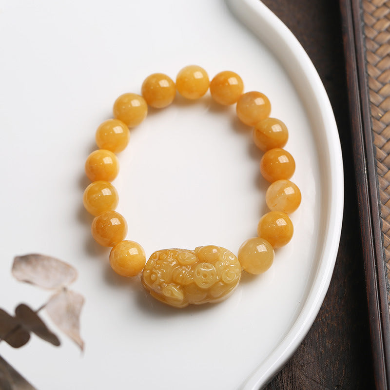 Bracelet Pixiu de richesse en jade soie dorée Foviel