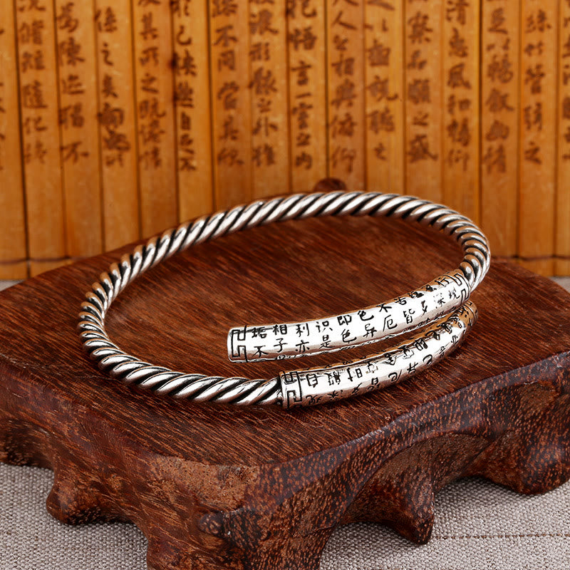 Buddha Stones Retro Heart Sutra Twisted Design Pattern Balance Bracelet Bangle Bracelet Bangle BS Heart Sutra