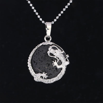 Buddha Stones Chinese Dragon Natural Quartz Crystal Healing Energy Necklace Pendant Necklaces & Pendants BS Lava Stone