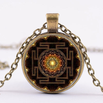 Buddha Stones Sacred Sri Yantra Time Gemstone Necklace Necklaces & Pendants BS 1