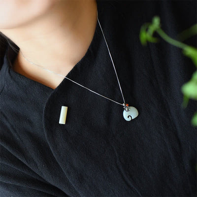 Buddha Stones White Jade Elephant Lotus Protection Necklace Pendant Necklaces & Pendants BS 2