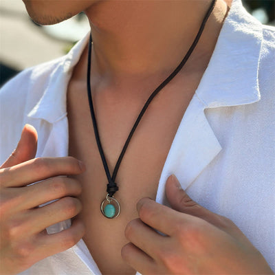 Buddha Stones Round Turquoise Stone Protection Strength Necklace Pendant Necklaces & Pendants BS 9