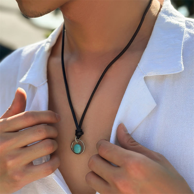 Buddha Stones Round Turquoise Stone Protection Strength Necklace Pendant Necklaces & Pendants BS 9