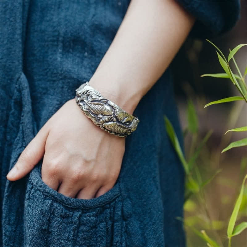 Buddha Stones Buddha Stones Koi Fish Lotus Luck Wealth Bracelet Bangle Bracelet Bangle BS 5