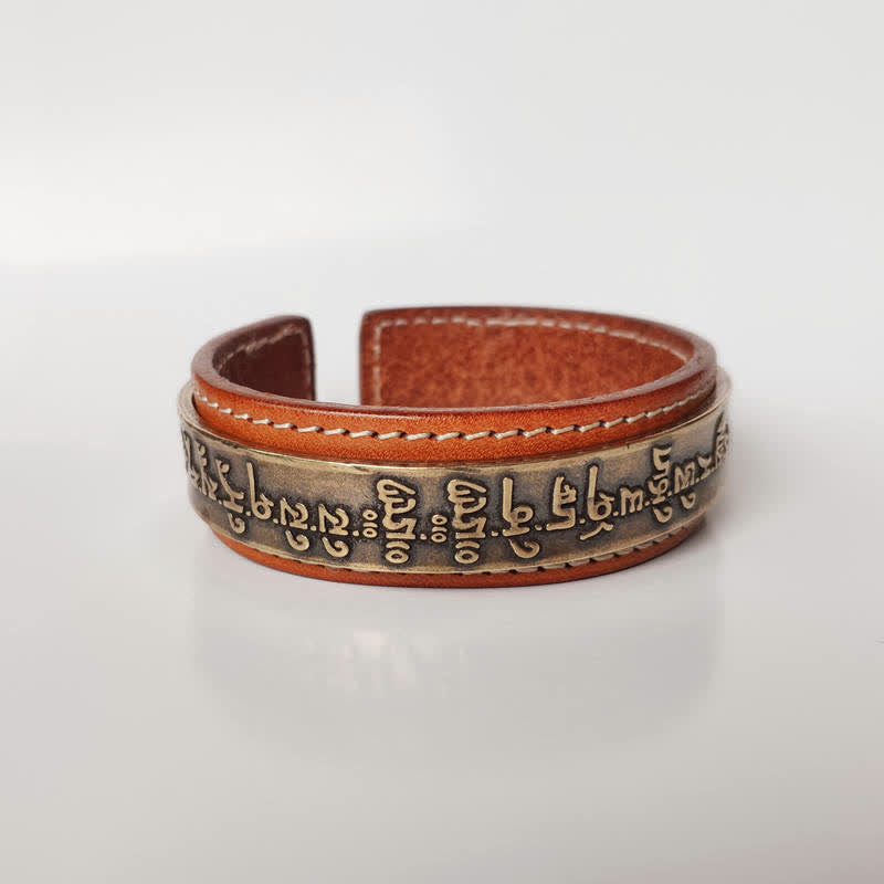 Buddha Stones 2Pcs Om Mani Padme Hum Dragon Phoenix Copper Leather Peace Cuff Bracelet Bangle Bracelet Bangle BS Om Mani Padme Hum