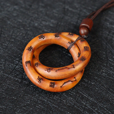 Buddha Stones Lightning Struck Jujube Wood Taoist Yin Yang Ring Qiankun Circle Leizu Taboo Luck Necklace Pendant 3