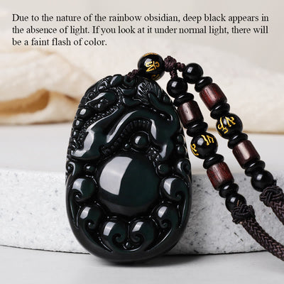 Buddha Stones Tibetan Positive Rainbow Obsidian PiXiu Necklace - image 6