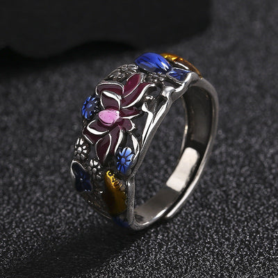 Buddha Stones Koi Fish Lotus Flower Leaf Design Luck Wealth Ring Ring BS 8
