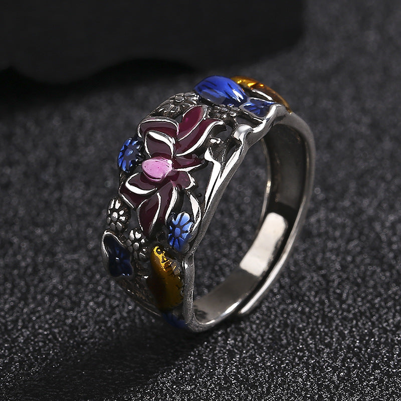 Buddha Stones Koi Fish Lotus Flower Leaf Design Luck Wealth Ring Ring BS 8