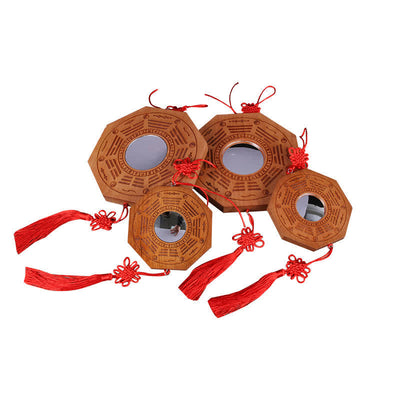 Buddha Stones Feng Shui Bagua Map Peach Wood Five-Emperor Coins Chinese Knotting Balance Energy Map Mirror Bagua Map BS 16