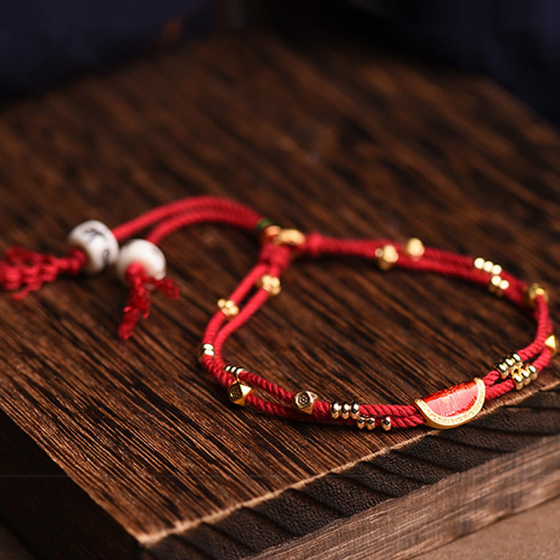 Buddha Stones Handmade Cinnabar Dumplings Design Luck Braided Red Rope Bracelet Bracelet BS 1