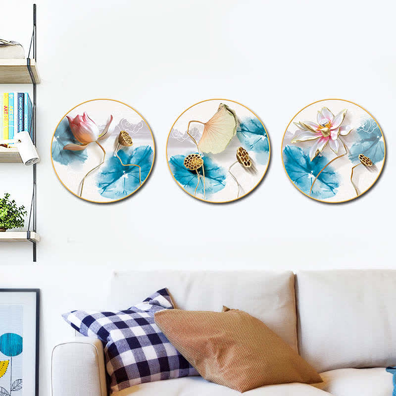 Buddha Stones 3Pcs Lotus Flower Meditation Enlightenment Wall Art Stickers Wall Art BS 2
