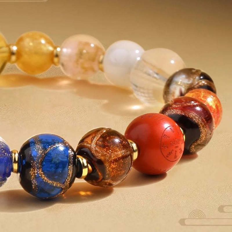 Buddha Stones Tibetan Colorful Incense Ash Liuli Glass Bead Om Mani Padme Hum Dorje Vajra 18 Beads Wrist Mala Wrist Mala BS 11