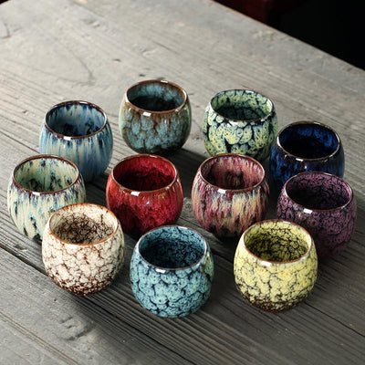 Buddha Stones Simple Multicolored Kiln Change Chinese Jianzhan Ceramic Teacup Kung Fu Tea Cup 110ml Jian Zhan Tea Cup BS 1