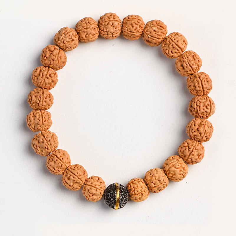 Buddha Stones Tibet Rudraksha Bodhi Seed Wealth Auspiciousness Bracelet Bracelet BS Tibetan Silver Round Bead