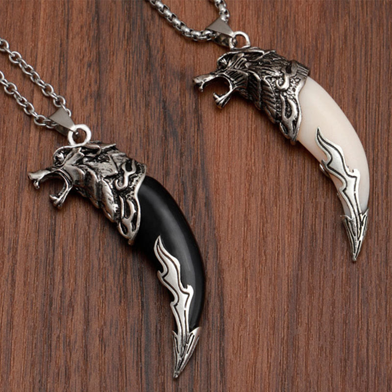 Buddha Stones Imitation Wolf Tooth Titanium Steel Balance Necklace Pendant Necklaces & Pendants BS 11
