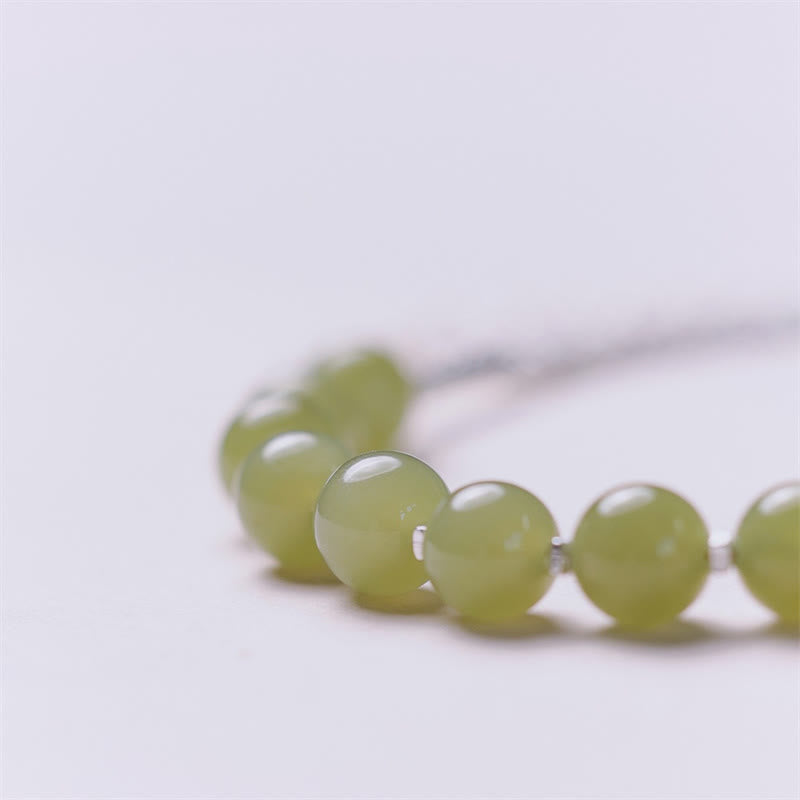 Buddha Stones 925 Sterling Silver Hetian Jade Bead Luck Chain Bracelet Bracelet BS 2