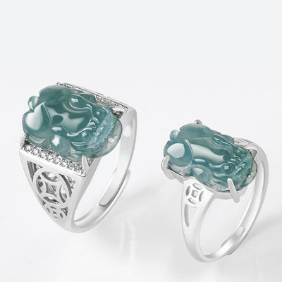 Buddha Stones 925 Sterling Silver Fengshui Wealth Prosperity Jade PiXiu Luck Ring Ring BS 1