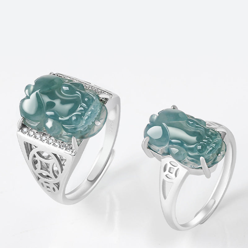 Buddha Stones 925 Sterling Silver Fengshui Wealth Prosperity Jade PiXiu Luck Ring Ring BS 1