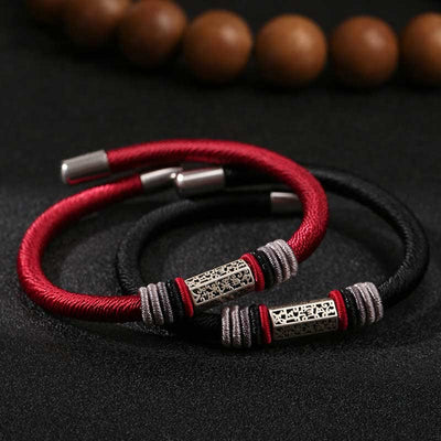 Buddha Stones 925 Sterling Silver Om Mani Padme Hum Peace Red String Bracelet Bracelet BS 2