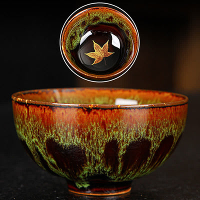 Buddha Stones Maple Leaf Colorful Ceramic Teacup Home Tea Cups Cup BS 21