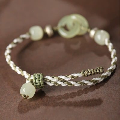 Buddha Stones Natural Hetian Jade Peace Buckle Luck Braided Bracelet Bracelet BS 2