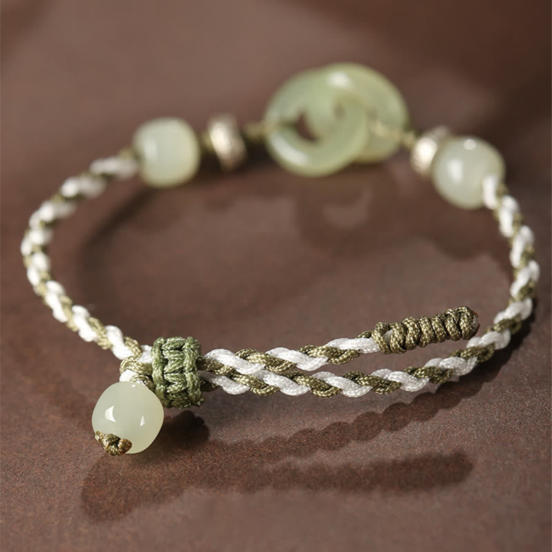 Buddha Stones Natural Hetian Jade Peace Buckle Luck Braided Bracelet Bracelet BS 2