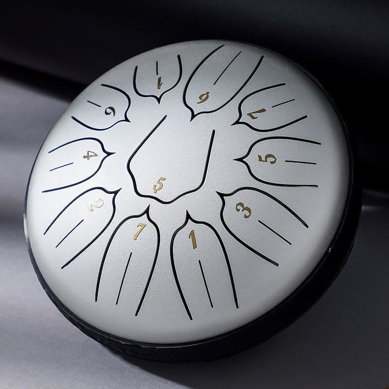 Buddha Stones Steel Tongue Drum Sound Healing Meditation Yoga Lotus Drum Kit 11 Note 6 Inch Tongue Drum BS Silver