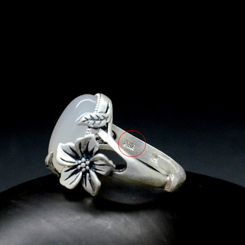Buddha Stones 990 Sterling Silver Natural Chalcedony Plum Positive Harmony Ring Ring BS 14