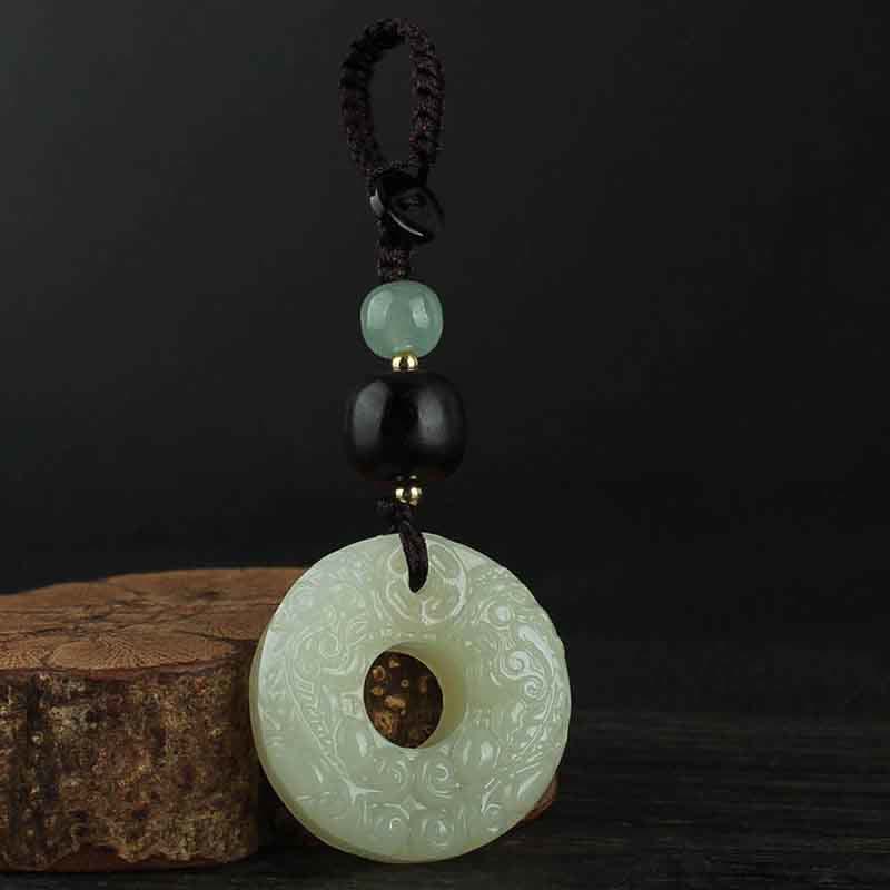 Buddha Stones PiXiu Jade Peace Buckle Abundance Wealth Key Chain Key Chain BS 8