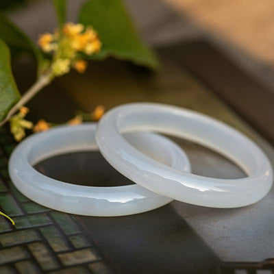 Buddha Stones Natural Chalcedony Harmony Positive Bracelet Bangle Bracelet Bangle BS 1