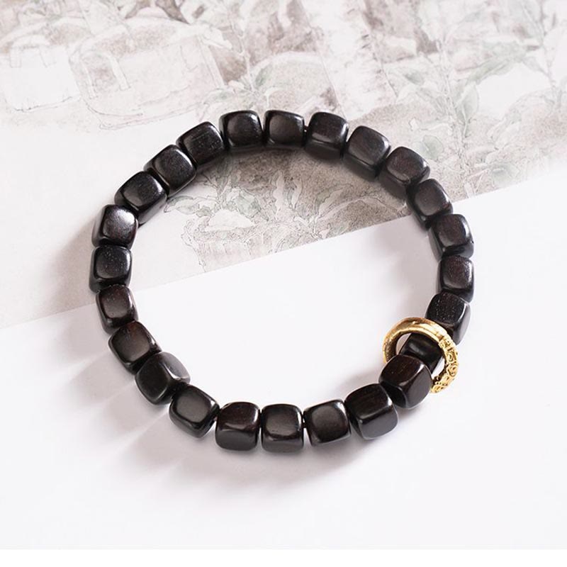Buddha Stones Tibetan Ebony Wood Dzi Bead Balance Calm Bracelet Bracelet BS Ebony Wood(Wrist Circumference 14-16cm)