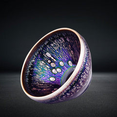 Buddha Stones Handmade Chinese Jianzhan Purple Glaze Ceramic Teacup Ceramic Tenmoku Kung Fu Tea Cup Jian Zhan Tea Cup BS Cup 8.5*5.5cm&Gift Box